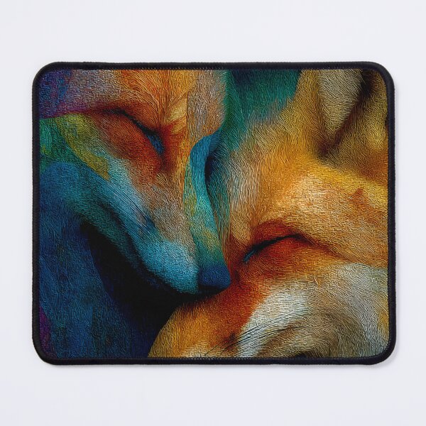 Item preview, Vibrant Foxes in Tender Moment with Textured Fur designed and sold by daila70.