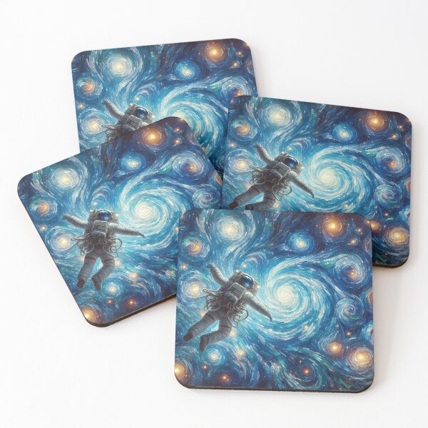 Item preview, Astronaut floating in space surrounded by Van Gogh-style swirling galaxies designed and sold by ArtwaveEmporium.