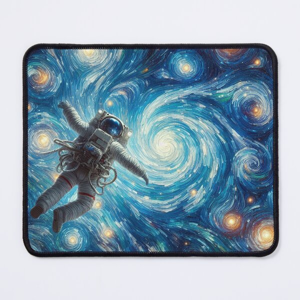 Item preview, Astronaut floating in space surrounded by Van Gogh-style swirling galaxies designed and sold by ArtwaveEmporium.