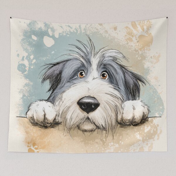 Item preview, Bearded Collie Peeking over Wall 01 designed and sold by Elisabeth Lucas.