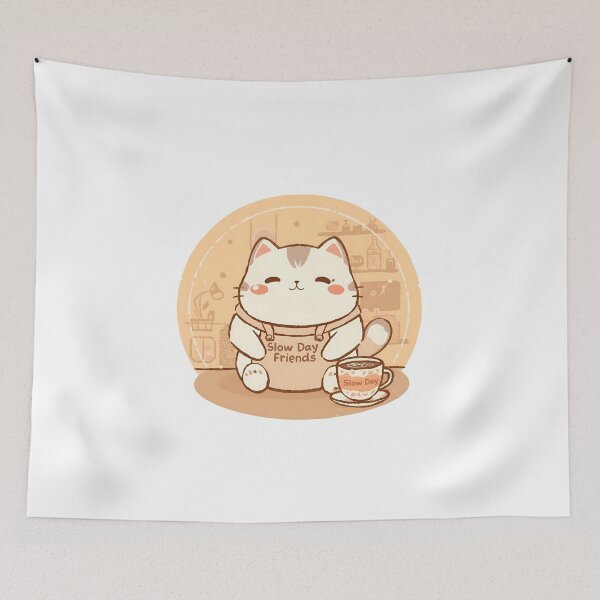 Item preview, Cozy Barista Cat Mascot – Slow Day Friends Style designed and sold by SlowDayFriends.