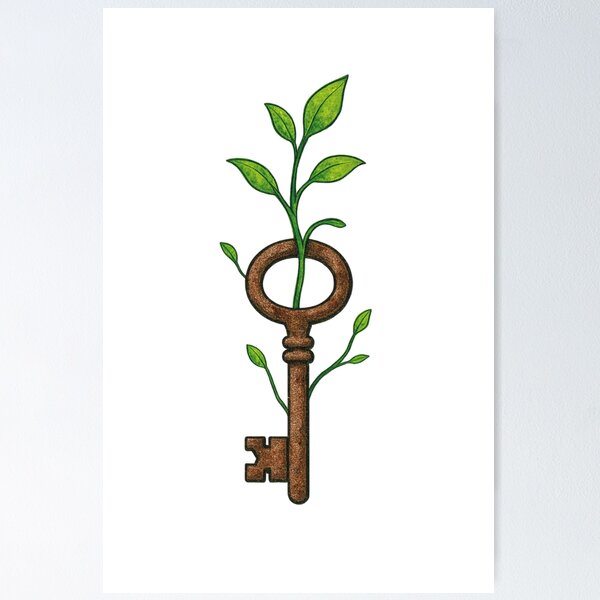 Item preview, Llave oxidada y hojas brotando designed and sold by Ataqhin.