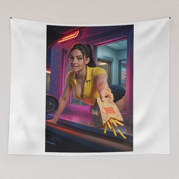 Item preview, Brunette serving fast food   designed and sold by CathryneDelamort.