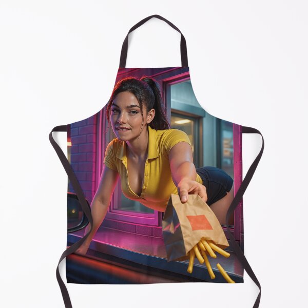Item preview, Brunette serving fast food   designed and sold by CathryneDelamort.