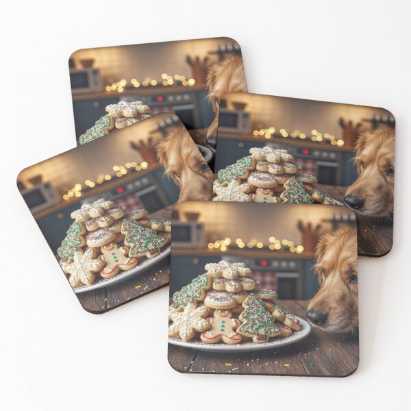 Item preview, Dog Sniffing a Plate of Christmas Sugar Cookies designed and sold by Maria Dryfhout.