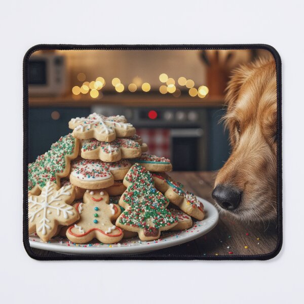 Item preview, Dog Sniffing a Plate of Christmas Sugar Cookies designed and sold by Maria Dryfhout.