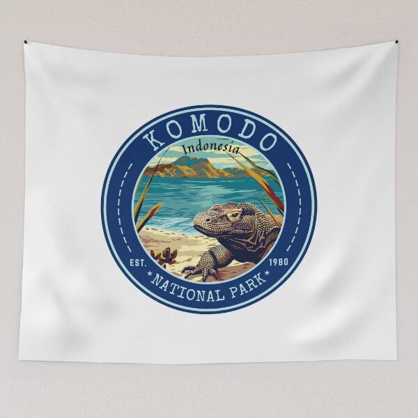Item preview, Komodo National Park in Indonesia, Vintage Travel Art Circle Emblem designed and sold by MaateoDesign.