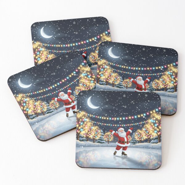 Item preview, Skating Santa Under the Moon – Magical Christmas Night on a Winter Ice Rink designed and sold by PixelVibe782.