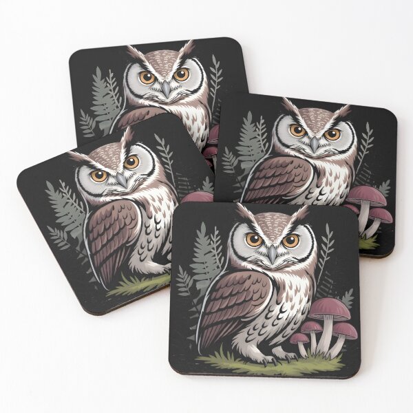 Item preview, Cottage Goth Owl with Forest Mushrooms Nature Illustration designed and sold by Karolina’s Cozy Creations.