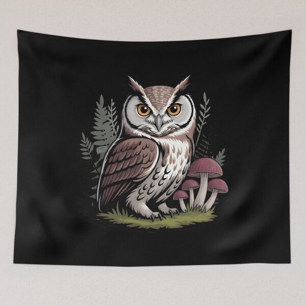 Item preview, Cottage Goth Owl with Forest Mushrooms Nature Illustration designed and sold by Karolina’s Cozy Creations.