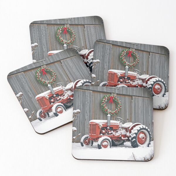 Item preview, Red Tractor In Snow With Barn Christmas Wreath designed and sold by Maria Dryfhout.