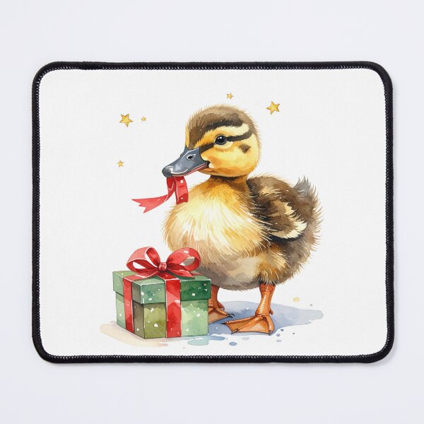 Item preview, Cheeky duck with Christmas present in watercolor style designed and sold by LiskoDesign.