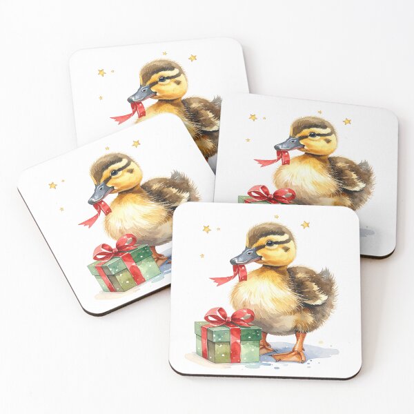 Item preview, Cheeky duck with Christmas present in watercolor style designed and sold by LiskoDesign.