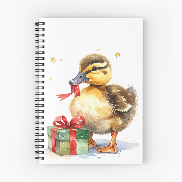Item preview, Cheeky duck with Christmas present in watercolor style designed and sold by LiskoDesign.