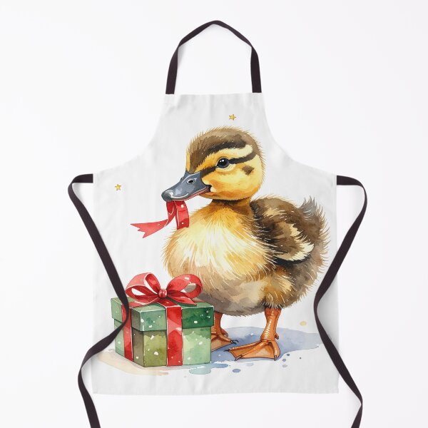 Item preview, Cheeky duck with Christmas present in watercolor style designed and sold by LiskoDesign.