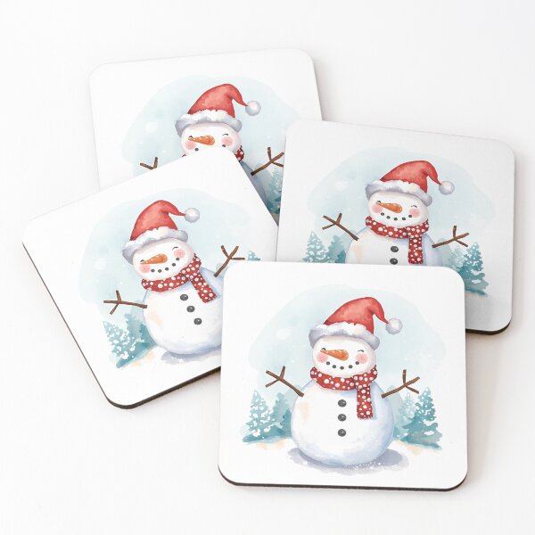 Item preview, “Smiling Watercolor Snowman with Santa Hat – Winter Holiday Art designed and sold by HeavyFeatherz.