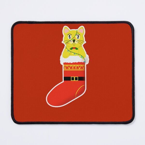 Item preview, Cute Christmas Cat in Santa Stocking - Kawaii Yellow Kitten with Fairy Lights Illustratio designed and sold by Studio Bragato Hub.