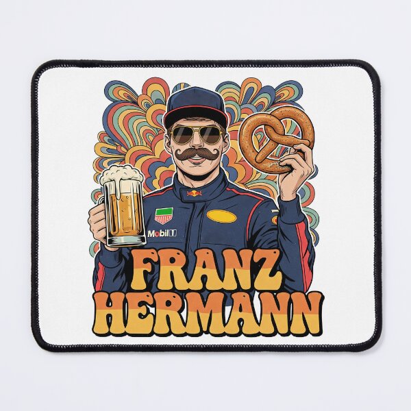 Artikelvorschau, Franz Hermann F1 Parodie Kunst - Max Verstappen Schnurrbart Meme | Deutscher Motorsport Humor entworfen und verkauft von Studio F1Grid.