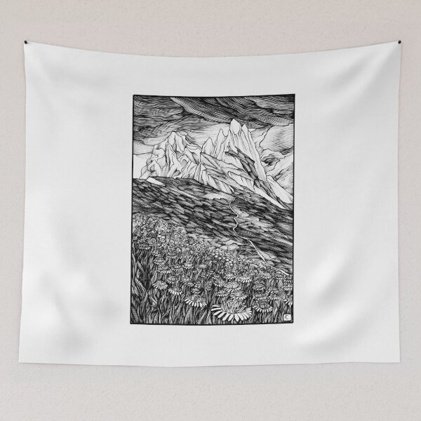 Item preview, Mountain Landscape Ink Drawing designed and sold by VesperyThings.