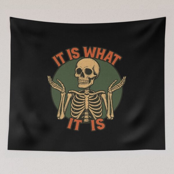 Item preview, It Is What It Is – Shrugging Skeleton Funny Sarcastic Design designed and sold by Blaze & Trail Creative.