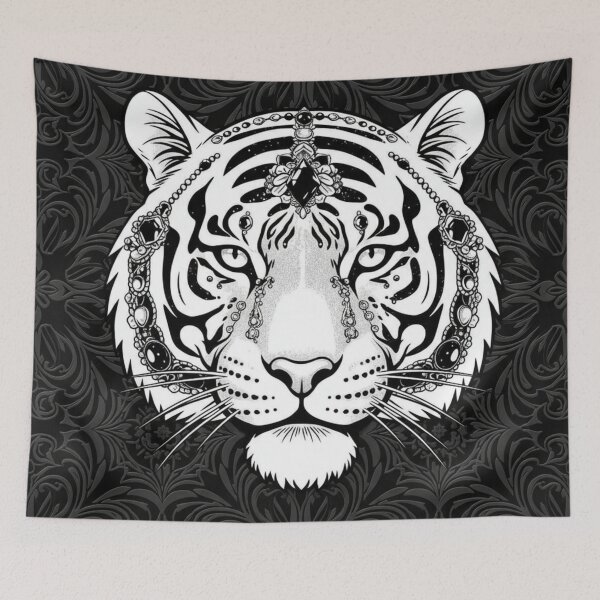Aperçu de l'œuvre Tigre à face ornée de bijoux noirs et blancs créée et vendue par DesignsByPrnces.