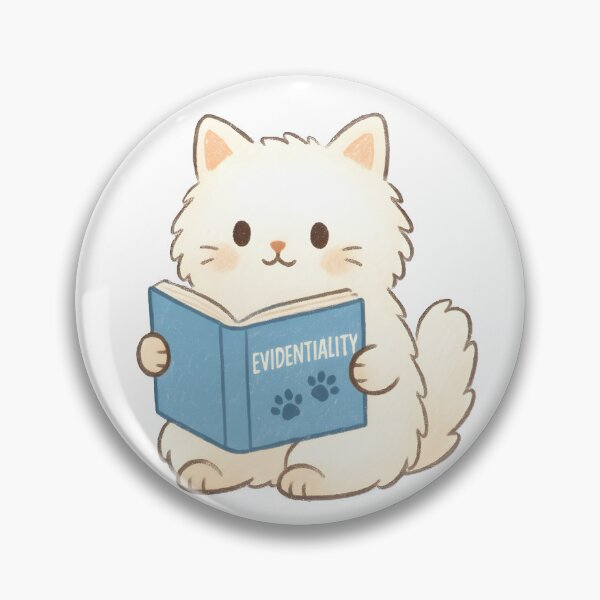 Item preview, Evidentiality Cat — Fluffy White Nerd Cat Reading Linguistics Book designed and sold by Nerd Romance Café.