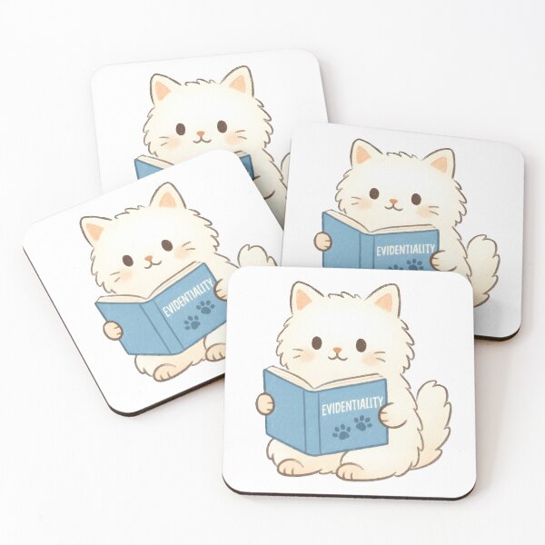 Item preview, Evidentiality Cat — Fluffy White Nerd Cat Reading Linguistics Book designed and sold by Nerd Romance Café.