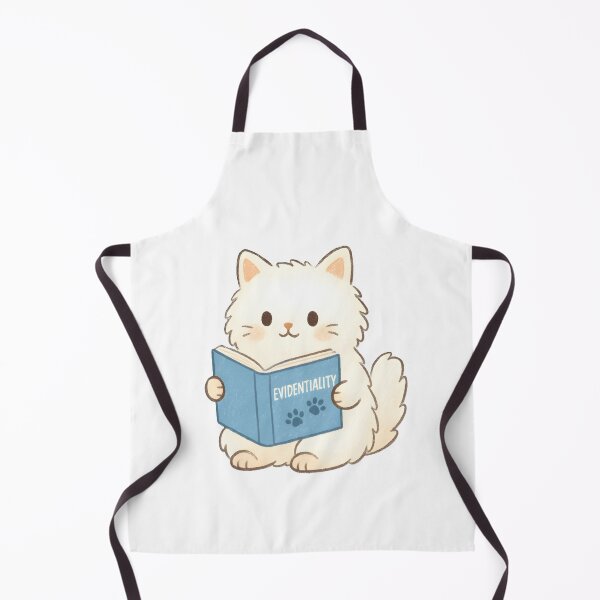 Item preview, Evidentiality Cat — Fluffy White Nerd Cat Reading Linguistics Book designed and sold by Nerd Romance Café.