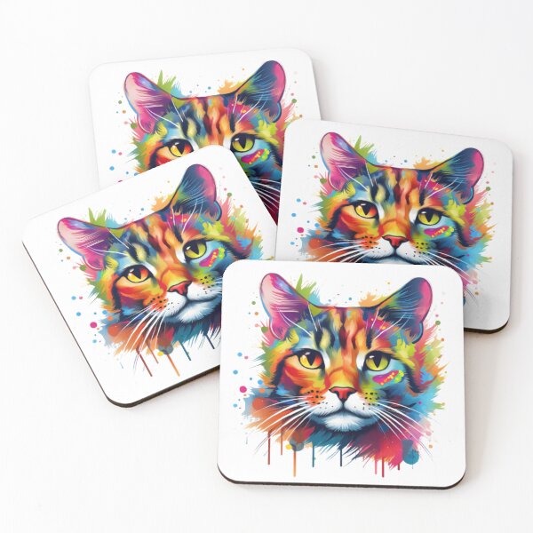 Artikelvorschau, Farbenfrohe Katzenkunst – Lebendiges Katzenporträt mit Spritzfarben entworfen und verkauft von AvanasShop.