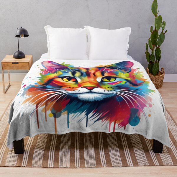 Artikelvorschau, Farbenfrohe Katzenkunst – Lebendiges Katzenporträt mit Spritzfarben entworfen und verkauft von AvanasShop.