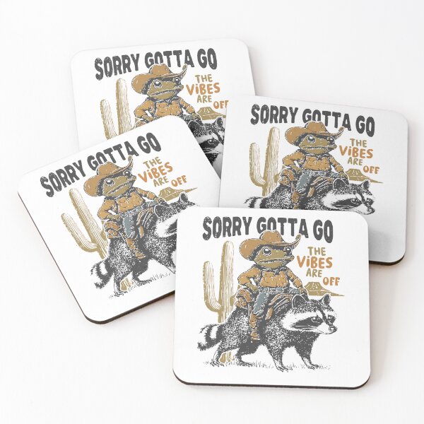 Item preview, Sorry Gotta Go The Vibes Are Off Tee – Funny Western Frog, Vintage Cowboy Raccoon designed and sold by TeeByDesignsCo®.
