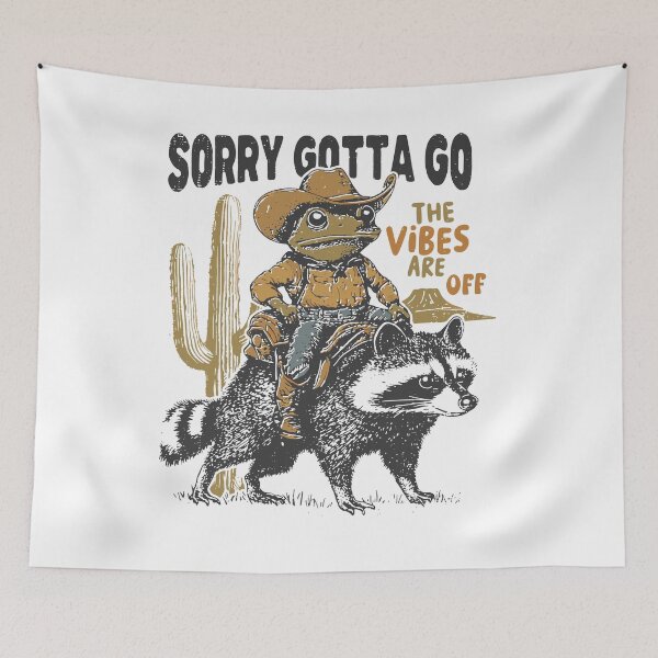 Item preview, Sorry Gotta Go The Vibes Are Off Tee – Funny Western Frog, Vintage Cowboy Raccoon designed and sold by TeeByDesignsCo®.