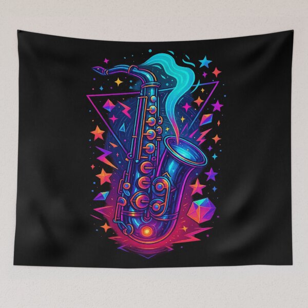 Item preview, Cosmic Neon Saxophone – Galactic Jazz Energy Art designed and sold by NAJURE.