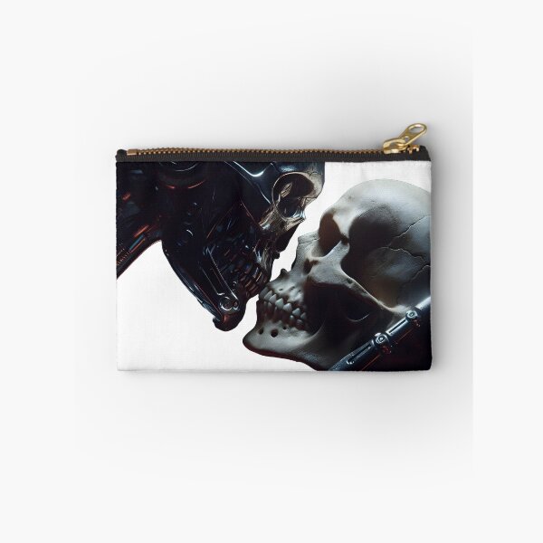 Item preview, Human skull and robot, dark futuristic art contrasting life and technology, cyberpunk design for fashion and decoration designed and sold by PILARMONTY.