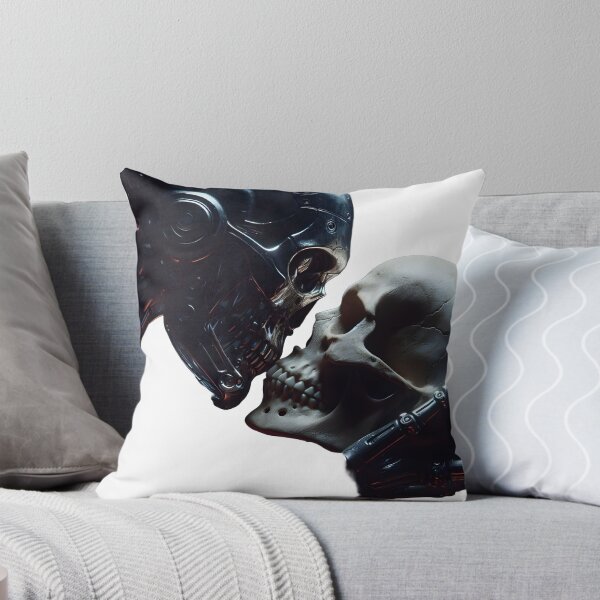 Item preview, Human skull and robot, dark futuristic art contrasting life and technology, cyberpunk design for fashion and decoration designed and sold by PILARMONTY.