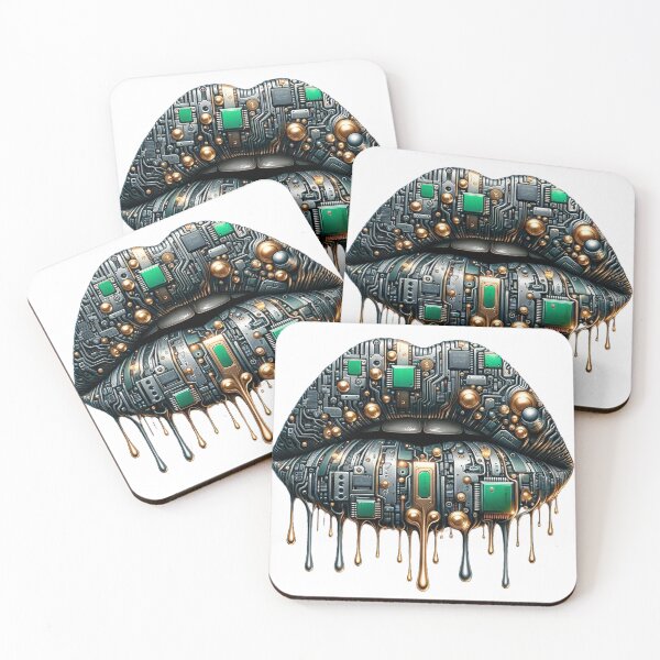 Item preview, Futuristic cyber lips, digital art of circuits and liquid gold, modern design for fashion, home decor, and tech gifts designed and sold by PILARMONTY.