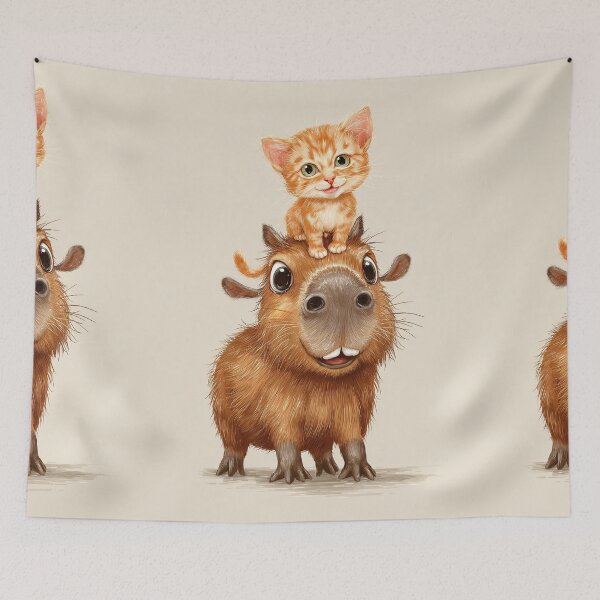 Item preview, A cute ginger kitten on a very happy capybara's head. designed and sold by Piotrek0001.