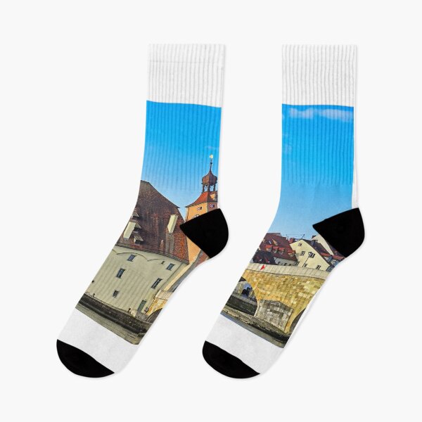 Item preview, Stone Bridge and old city gate with Bridge Tower in old town of Regensburg city, Germany. designed and sold by goceris.