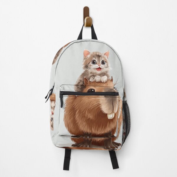 Item preview, A fluffy tabby kitten sits on a cheerful capybara's head. designed and sold by Piotrek0001.