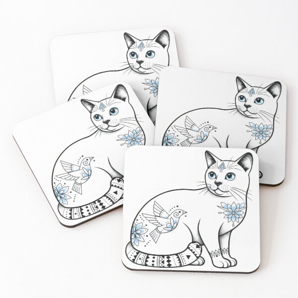 Item preview, Elegant Line Art Cat with Tattoo Motifs designed and sold by Studio23:45.