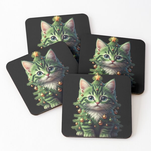 Item preview, Christmas Tree Kitten – Adorable Green Holiday Cat with Ornaments and Sparkling Festive Charm designed and sold by PixelVibe782.