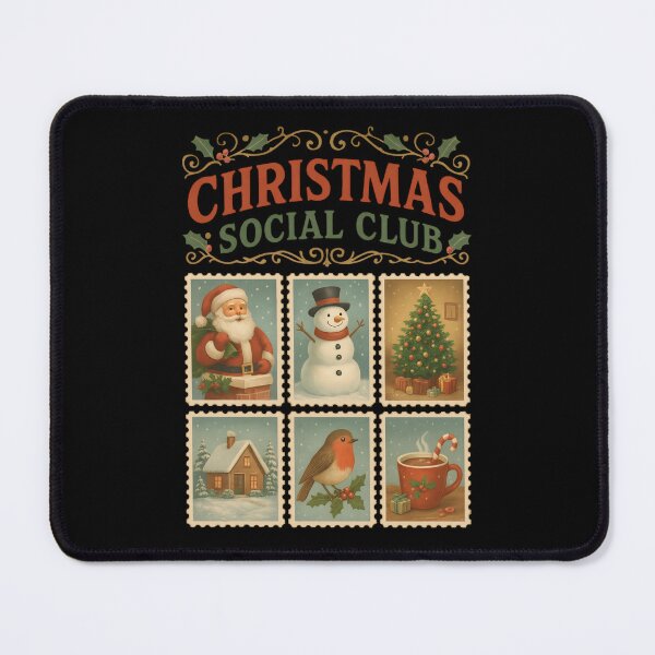Item preview, Vintage Christmas Social Club | Retro Holiday Postcard Stamp Collage designed and sold by justyna-s28.