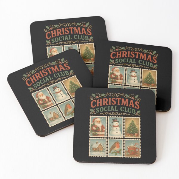 Item preview, Vintage Christmas Social Club | Retro Holiday Postcard Stamp Collage designed and sold by justyna-s28.