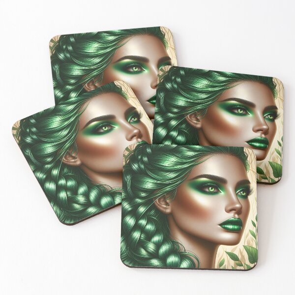 Item preview, Emerald Beauty – Green Braided Hair and Makeup Portrait designed and sold by EmeraldeaArt.
