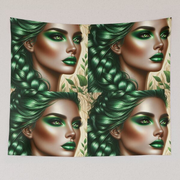 Item preview, Emerald Beauty – Green Braided Hair and Makeup Portrait designed and sold by EmeraldeaArt.