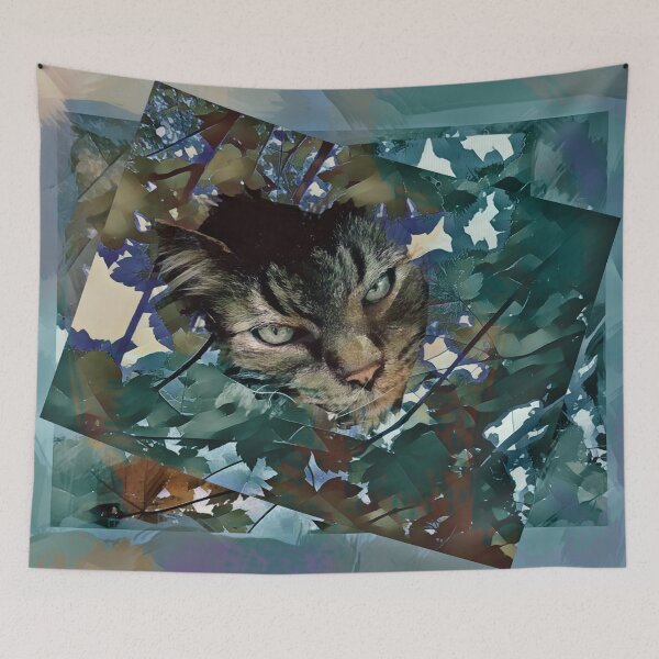 Item preview, AUTUMN TREE CAT IN SHADES OF DUSTY GREEN, ORANGE, BLUE AND PURPLE designed and sold by Most1234.