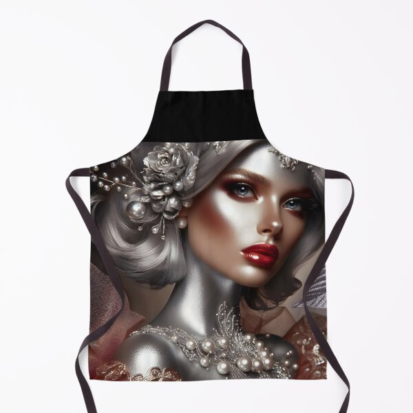 Item preview, Silver Beauty – White Hair Red Lips and Sparkling Pearl Elegance designed and sold by EmeraldeaArt.