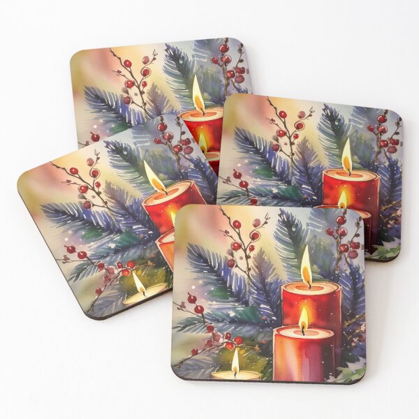 Item preview, Three red and white candles lit amongst festive holly and pine branches designed and sold by homydesign.