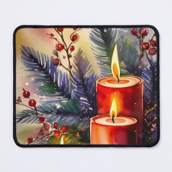 Item preview, Three red and white candles lit amongst festive holly and pine branches designed and sold by homydesign.