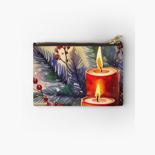 Item preview, Three red and white candles lit amongst festive holly and pine branches designed and sold by homydesign.